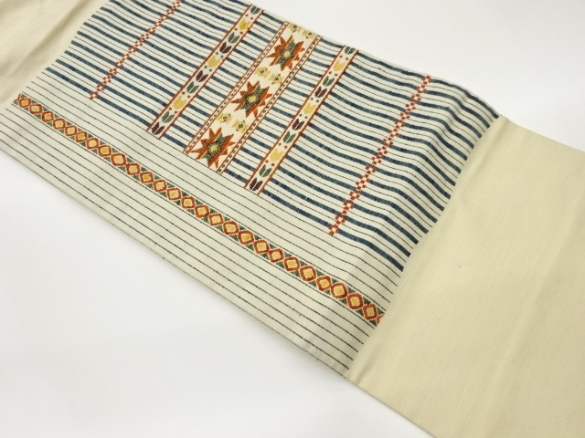 JAPANESE NAGOYA OBI / TSUMUGI / WOVEN STRIPE & GEOMETRIC